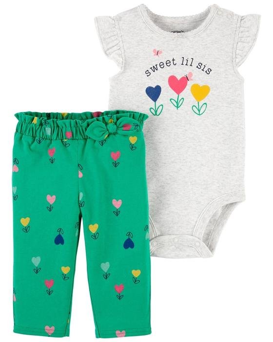 Kız Bebek Kalp Desenli Body Pantolon Set 2'li Paket 194135058354 | Carter’s