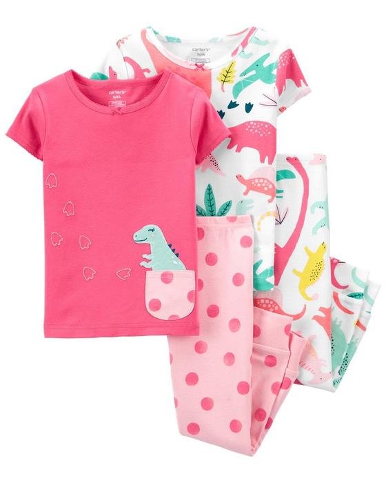 Kız Bebek Dinozor Desenli Pijama 4'lü Paket 194135115934 | Carter’s