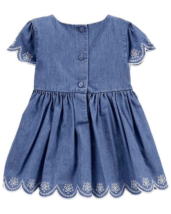 Kız Bebek Nakışlı Denim Elbise Mavi 194133998249 | Carter’s