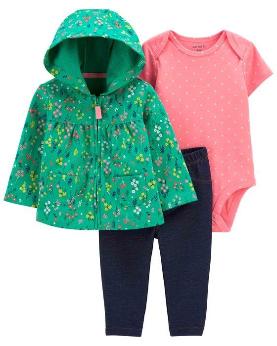 Kız Bebek Çiçek Desenli Body, Pantolon ve Sweatshirt Set 3'lü Paket 194135027381 | Carter’s