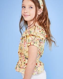  Kız Çocuk Kısa Kollu Bluz Sarı
