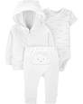 Bebek Sevimli Bulut Temalı Body, Pantolon ve Hırka Set 3'lü Paket Beyaz 194133366758 | Carter’s