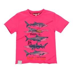  Erkek Çocuk Köpek Balığı Baskılı Kısa Kollu Tişört Fuşya
