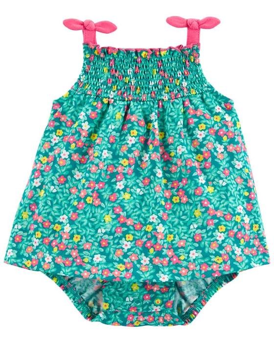 Kız Bebek Çiçekli Askılı Elbise Yeşil 194135012028 | Carter’s