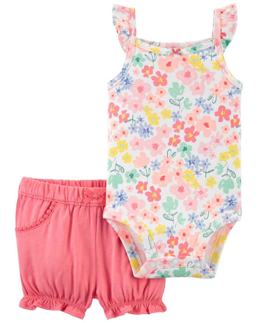 Kız Bebek Çiçekli Askılı Body Pantolon Set 2'li Paket Kırmızı 194135023253 | Carter’s