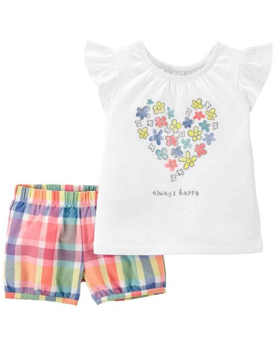 Kız Çocuk Kolsuz Şort Tişört Set 2'li Paket 194135011595 | Carter’s