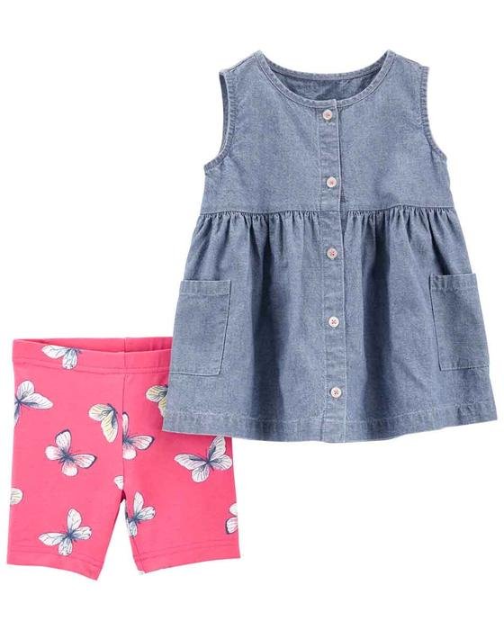 Kız Çocuk Kolsuz Denim Şort Bluz Set 2'li Paket 194135011526 | Carter’s