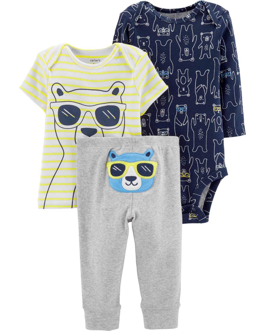 Erkek Bebek Ayı Baskılı Body'li Set 3'lü Paket 192135530092 | Carter’s