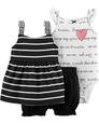 Kız Bebek Çizgili Body Elbise Şort Set 3'lü Paket Siyah 192135589472 | Carter’s