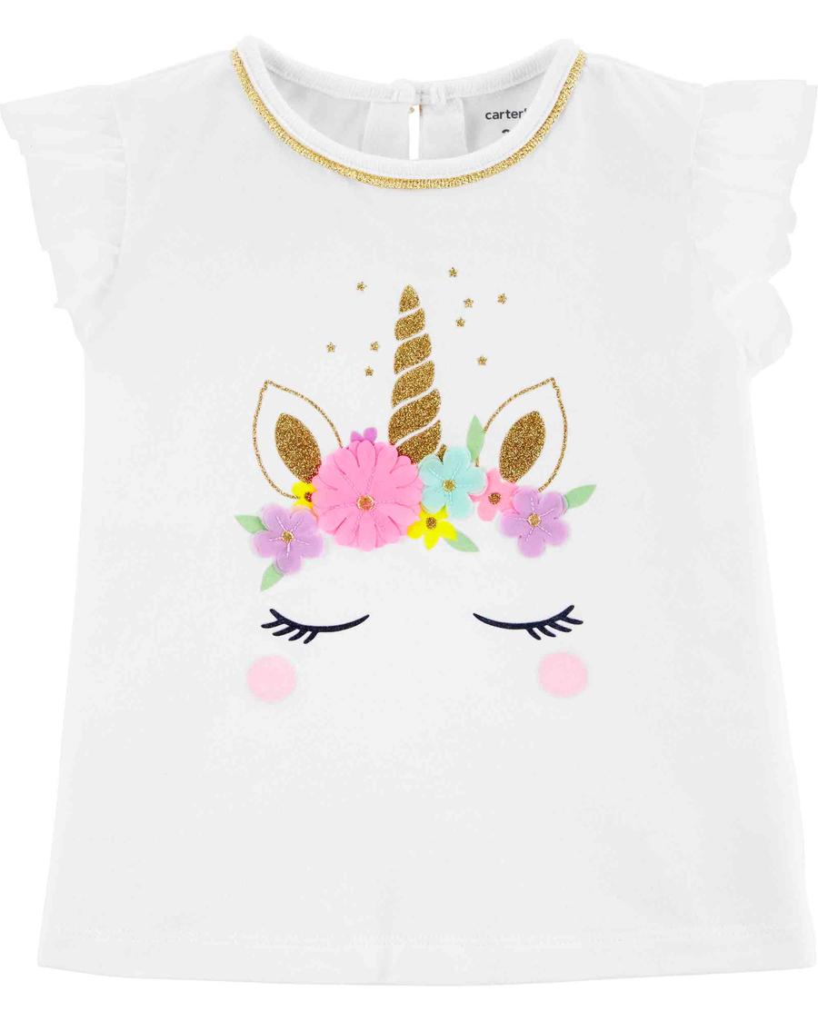Kız Çocuk Unicorn Baskılı Tişört Beyaz 192135617199 | Carter’s