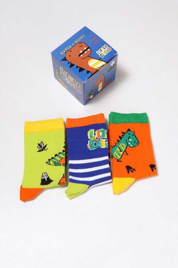  Erkek Çocuk Soket Çorap 3'lü Paket Dinozor