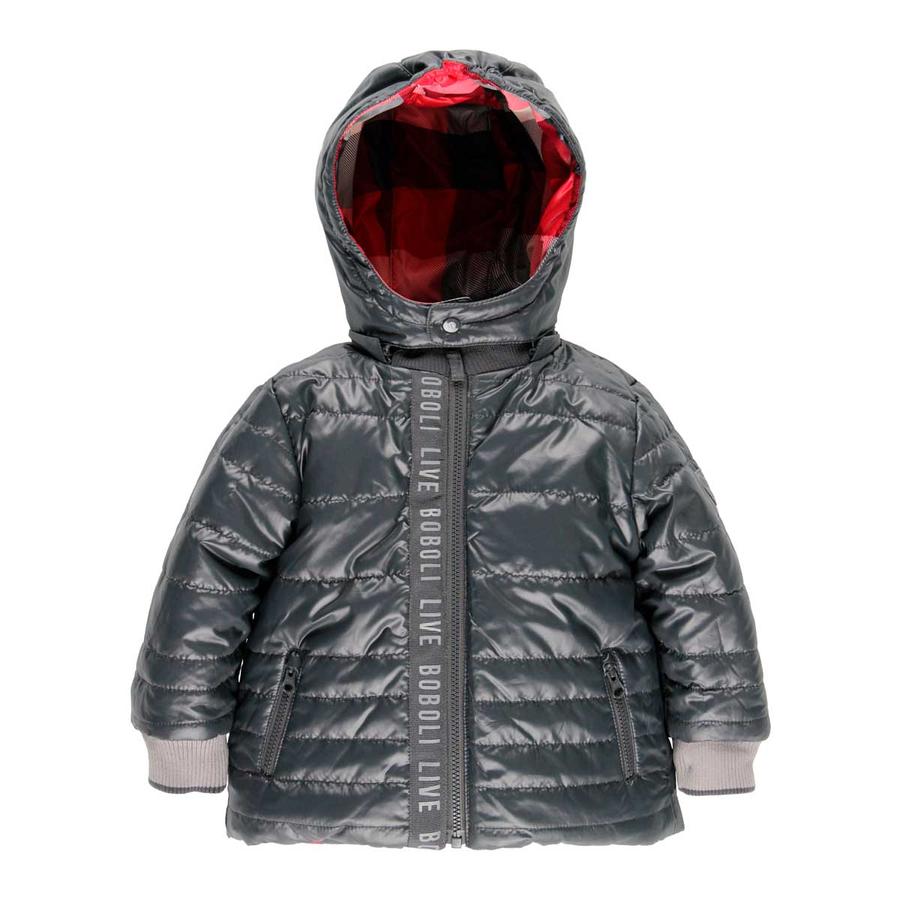  Erkek Bebek Kapüşonlu Uzun Kollu Çift Yönlü Şişme Mont Ekose