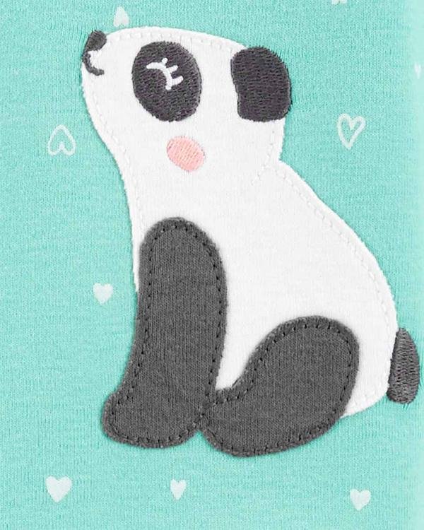  Kız Bebek Panda Baskılı Uzun Kollu Uyu&Oyna Tulum Mint