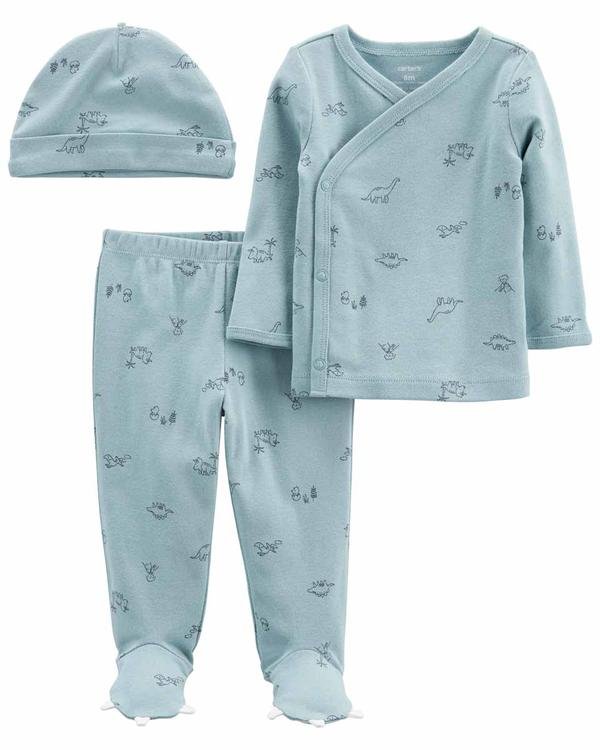  Erkek Bebek Hastane Çıkışı Set Uzun Kollu 3'lü Paket Mavi