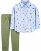  Erkek Çocuk Dinozor Desenli Gömlek Pantolon Seti 2'li Paket