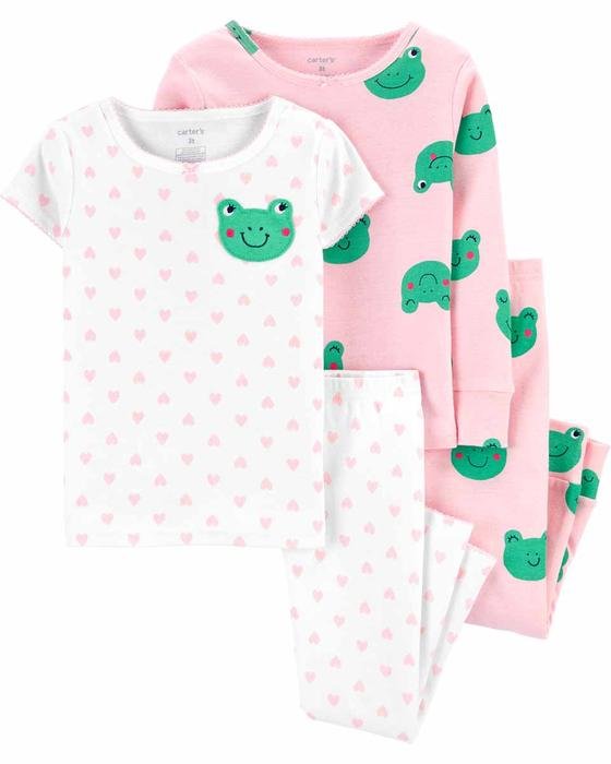 Kız Bebek Kurbağa Desenli Pijama Seti 4'lü Paket Pembe 194133194375 | Carter’s