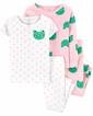  Kız Bebek Kurbağa Desenli Pijama Seti 4'lü Paket Pembe