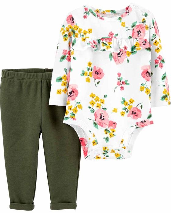 Kız Bebek Çiçek Desenli Body Pantolon Seti 2'li Paket Yeşil 194133272691 | Carter’s