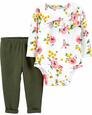 Kız Bebek Çiçek Desenli Body Pantolon Seti 2'li Paket Yeşil 194133272691 | Carter’s