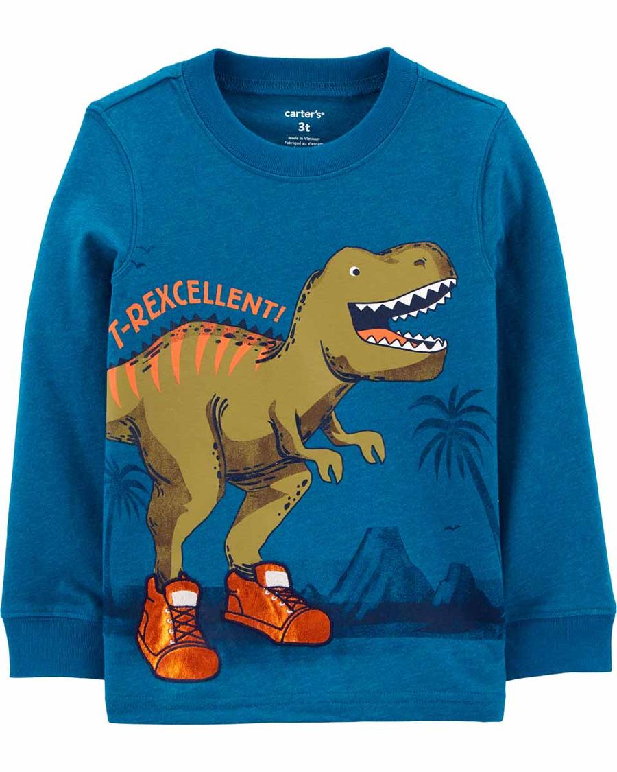 Erkek Çocuk Dinozor Desenli Uzun Kollu Tişört Mavi 194133510755 | Carter’s
