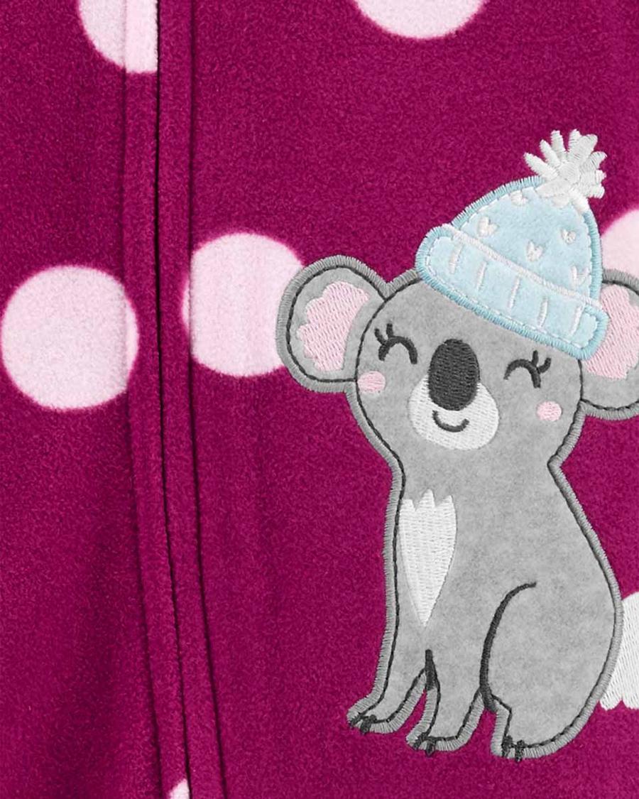 Kız Bebek Koala Desenli Uzun Kollu Patikli Polar Tulum Bordo 194133580505 | Carter’s
