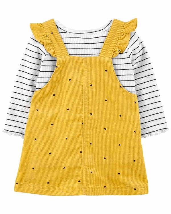  Kız Bebek Uzun Kollu Elbiseli Set 3'lü Paket Sarı