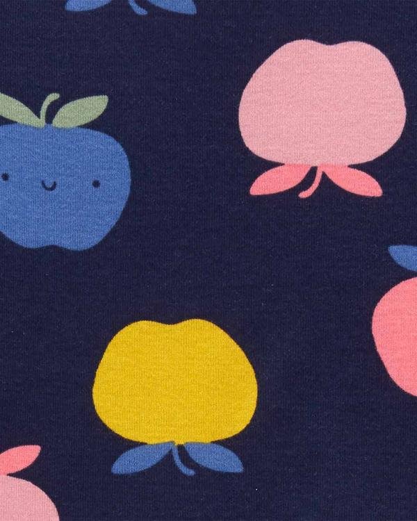  Kız Çocuk Elma Desenli Uzun Kollu Pijama 4'lü Paket