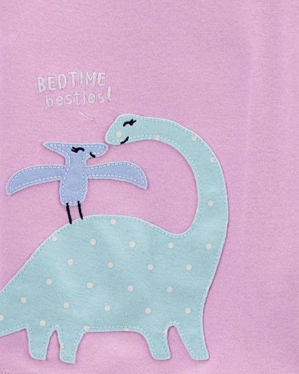  Kız Çocuk Dinozor Desenli Uzun Kollu Pijama 4'lü Paket