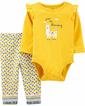  Kız Bebek Lama Desenli Uzun Kollu Body Pantolon Seti 2'li Paket Sarı
