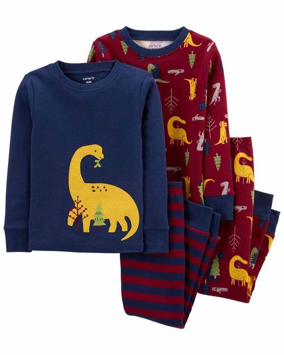Erkek Çocuk Dinozor Desenli Uzun Kollu Pijama 4'lü Paket 194135412040 | Carter’s