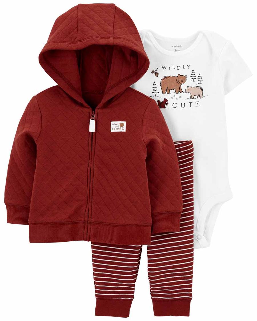 Erkek Bebek Hırkalı Set 3'lü Paket Bordo 194135731189 | Carter’s