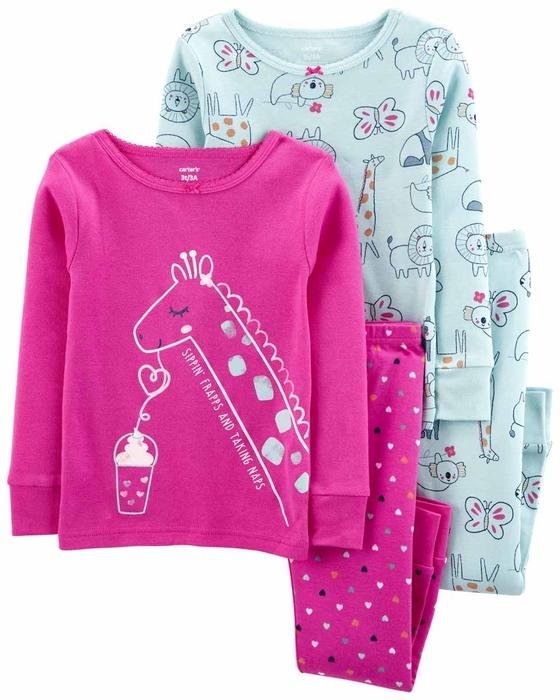 Kız Çocuk Uzun Kollu Pamuk Pijama Seti 4'lü Paket 194135682979 | Carter’s