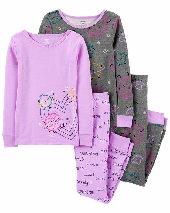Kız Çocuk Uzun Kollu Pamuk Pijama Seti 4'lü Paket 194135688438 | Carter’s