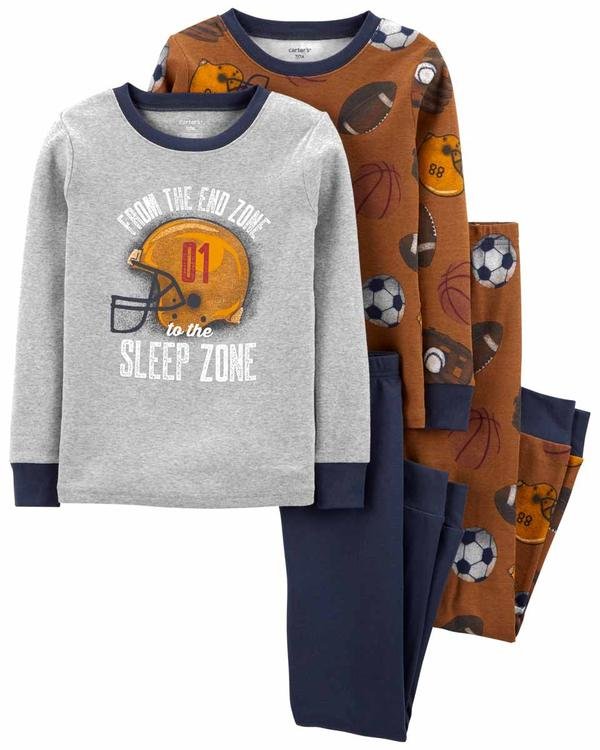  Erkek Çocuk Futbol Desenli Uzun Kollu Pijama 4'lü Paket