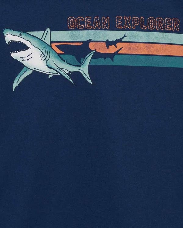  Küçük Erkek Çocuk Köpekbalığı Desenli Tshirt Mavi