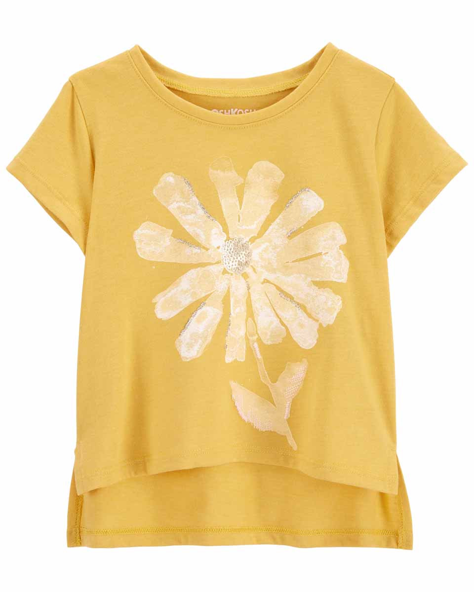 Küçük Kız Çocuk Çiçek Desenli Tshirt Sarı -1