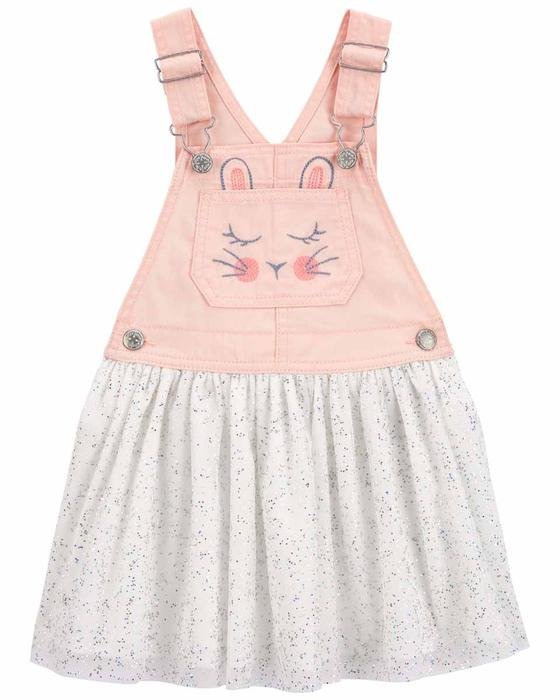 Küçük Kız Çocuk Tavşan Desenli Salopet Elbise Pembe 194135874244 | Carter’s