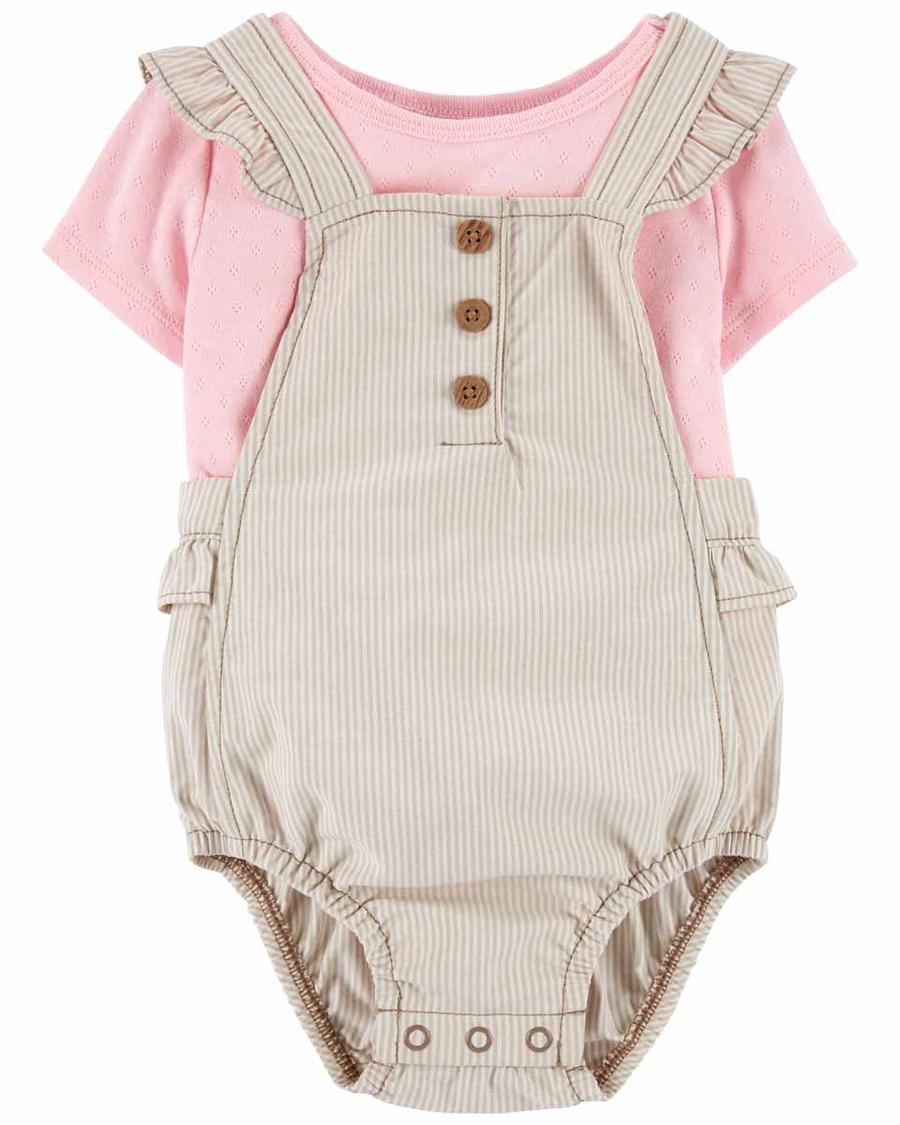  Kız Bebek Salopetli Set Krem