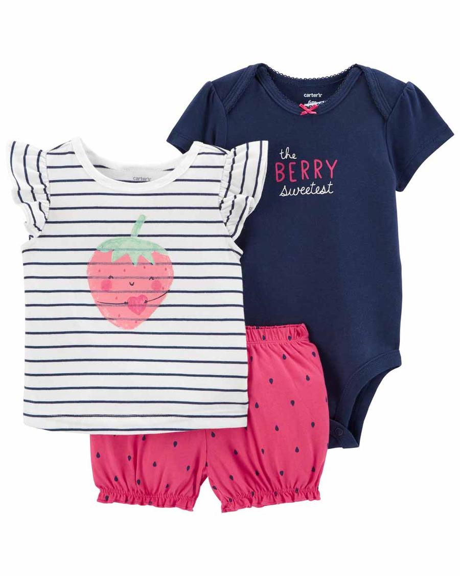 Kız Bebek Bluz Body Şort Set 3'lü Paket 194135892880 | Carter’s