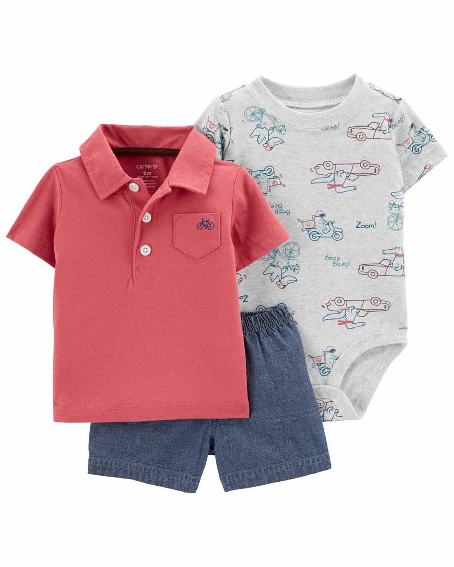Erkek Bebek Body Tshirt Şort Set 3'lü Paket Kırmızı 194135904156 | Carter’s
