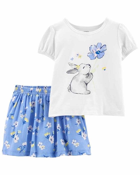 Kız Bebek Tavşan Desenli Tshirt Etek Set 2'li Paket 194135926554 | Carter’s