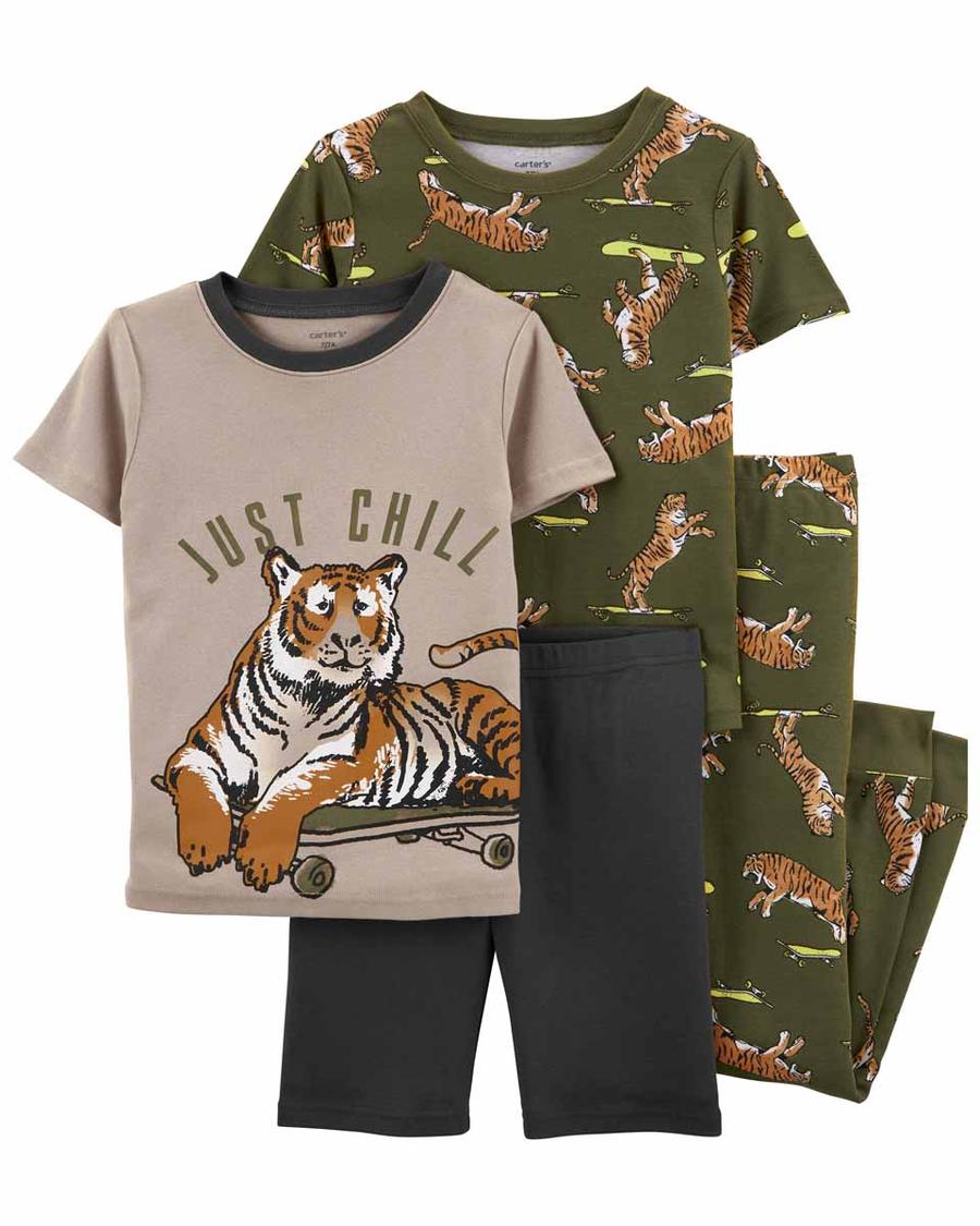 Erkek Çocuk Kaplan Desenli Pijama Seti 4'lü Paket 194135945357 | Carter’s