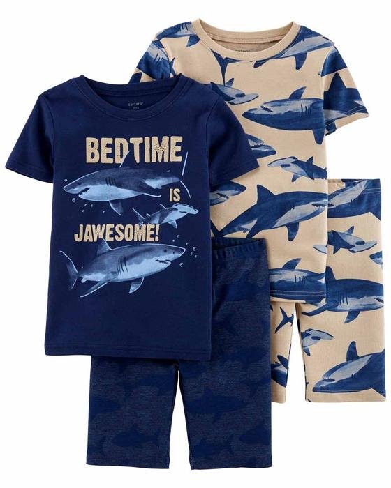 Erkek Çocuk Köpekbalığı Desenli Pijama Seti 4'lü Paket 194135952263 | Carter’s