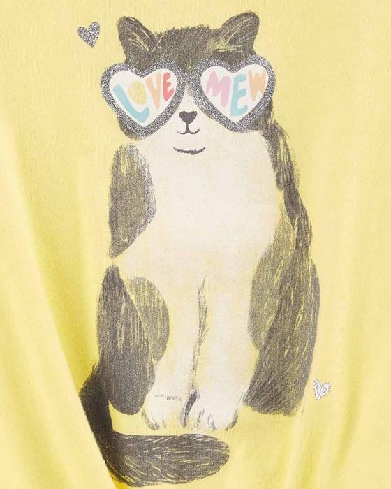 Kız Çocuk Kedi Desenli Tshirt Sarı 194135957077 | Carter’s