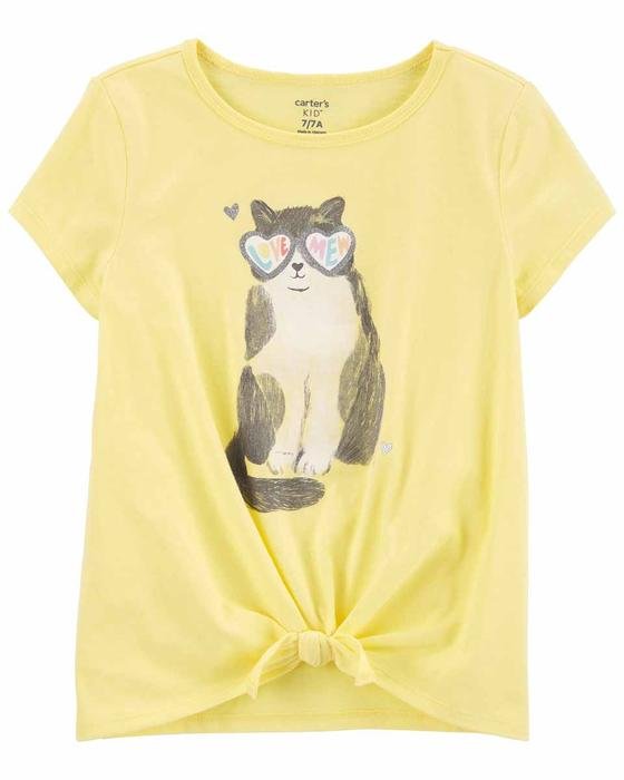 Kız Çocuk Kedi Desenli Tshirt Sarı 194135957077 | Carter’s