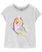  Küçük Kız Çocuk Kelebek Desenli Tshirt Açık Gri