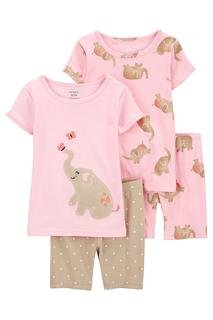  Kız Bebek Fil Desenli Pijama Seti 4'lü Paket