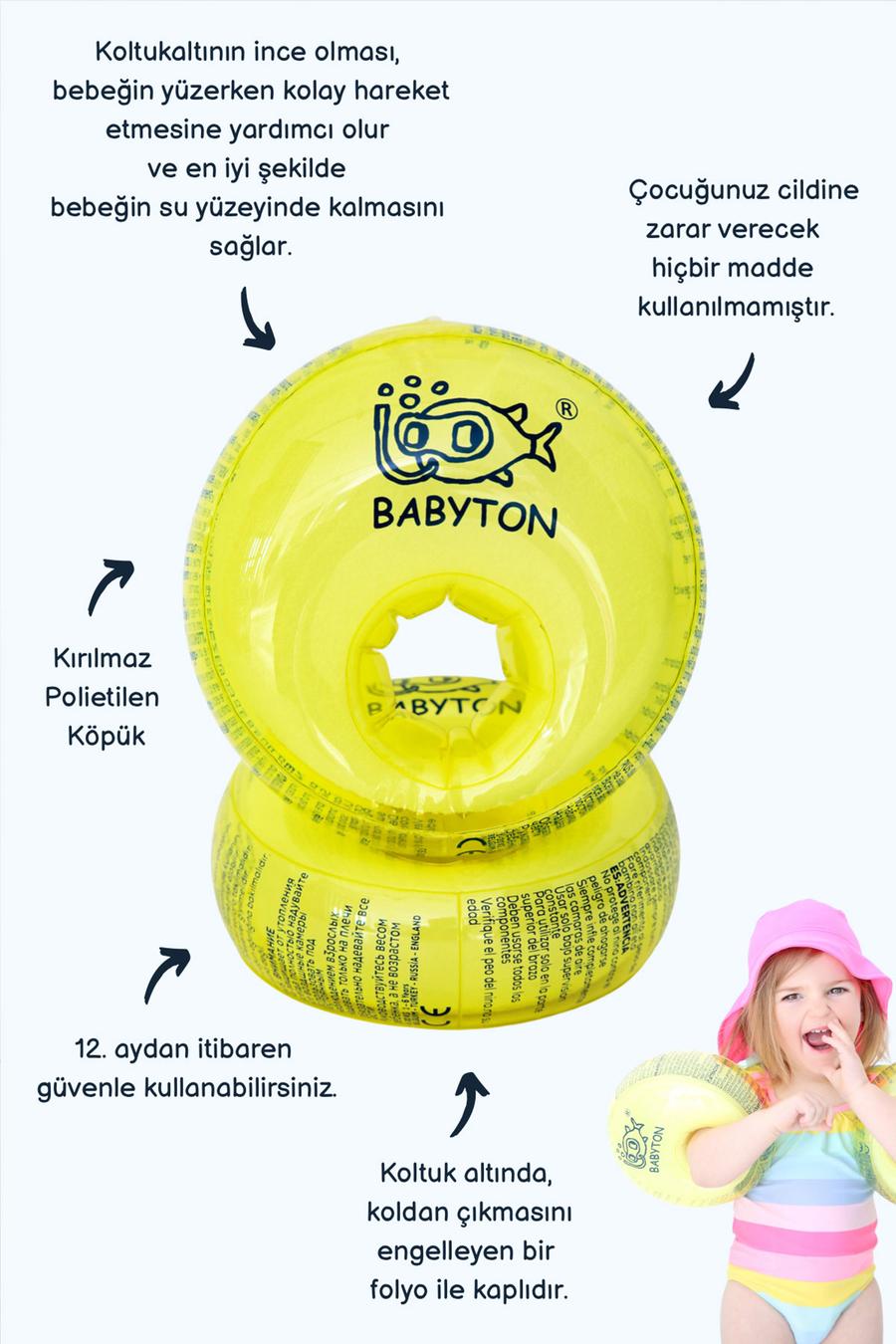  Bebek Bez Çanta Hediyeli Kırılmaz Polietilen Köpük Kolluk Sarı