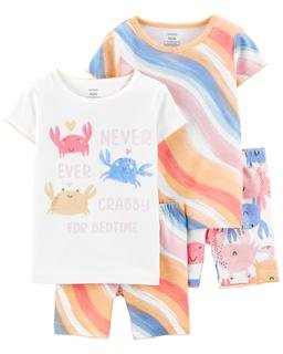  Kız Bebek Yengeç Desenli Pijama Seti 4'lü Paket