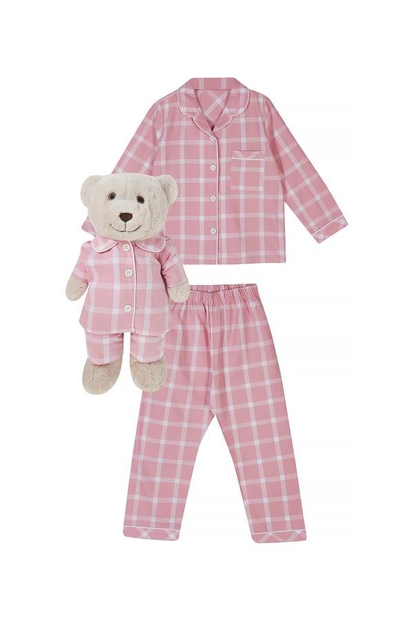  Kız Çocuk Pijama Set Pembe-Beyaz
